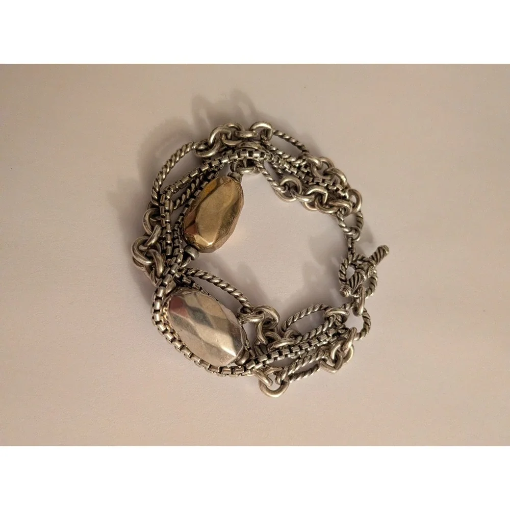Women Mixed Metal Multi Strand Toggle Bracelet Silver Gold Tone Chunky Link Rope